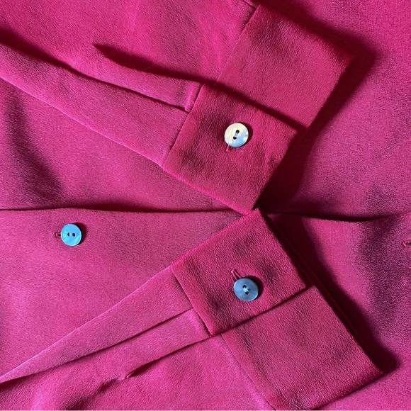 Nordstrom Sz L Classic Red Button-Up Women's Silk Blouse - Picture 10 of 10